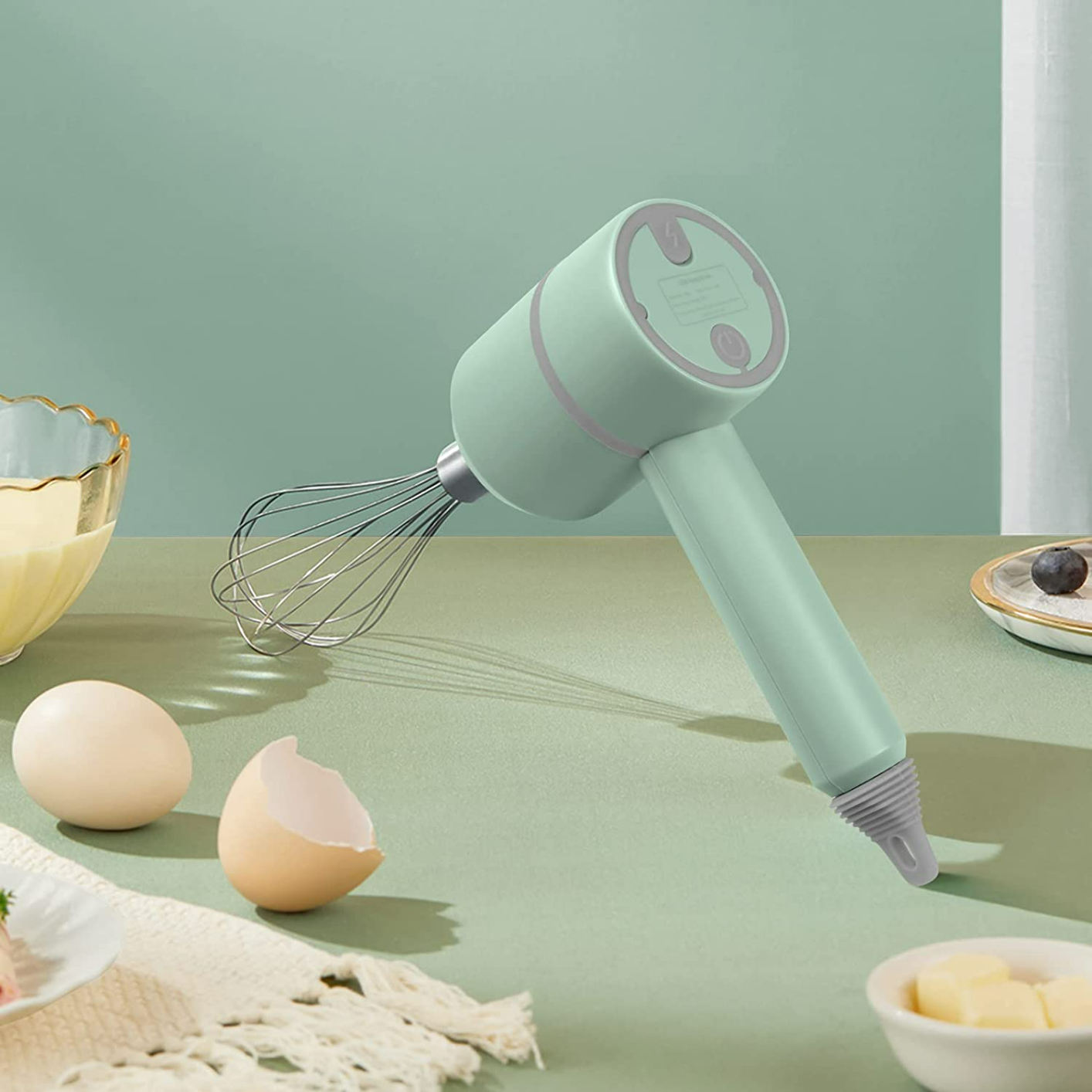 OWL Cordless Hand Mixer Electric with the Function of Chopper, 3-in-1 Speed Change Hand Mixer for Kitchen Baking and Baby Food Etc, with 304 Stainless Steel Egg Beater, BPA-free Food Chopper