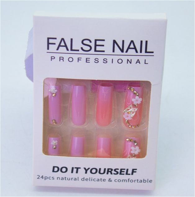 24PCS Full Cover decorated stick-on extension false nail artificial fingernails Nails- Reusable False Nails Acrylic Artificial Nails
