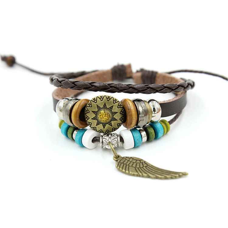 Tospino Bohemian Multilayer Braided Leather Wrap Bracelet with Beads&Wing for Women Girls