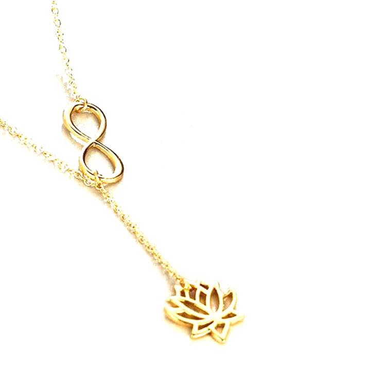 Fashion Y-Necklace Lucky Number 8 Lotus Pendant Necklace Jewelry Chain for Women and Girls