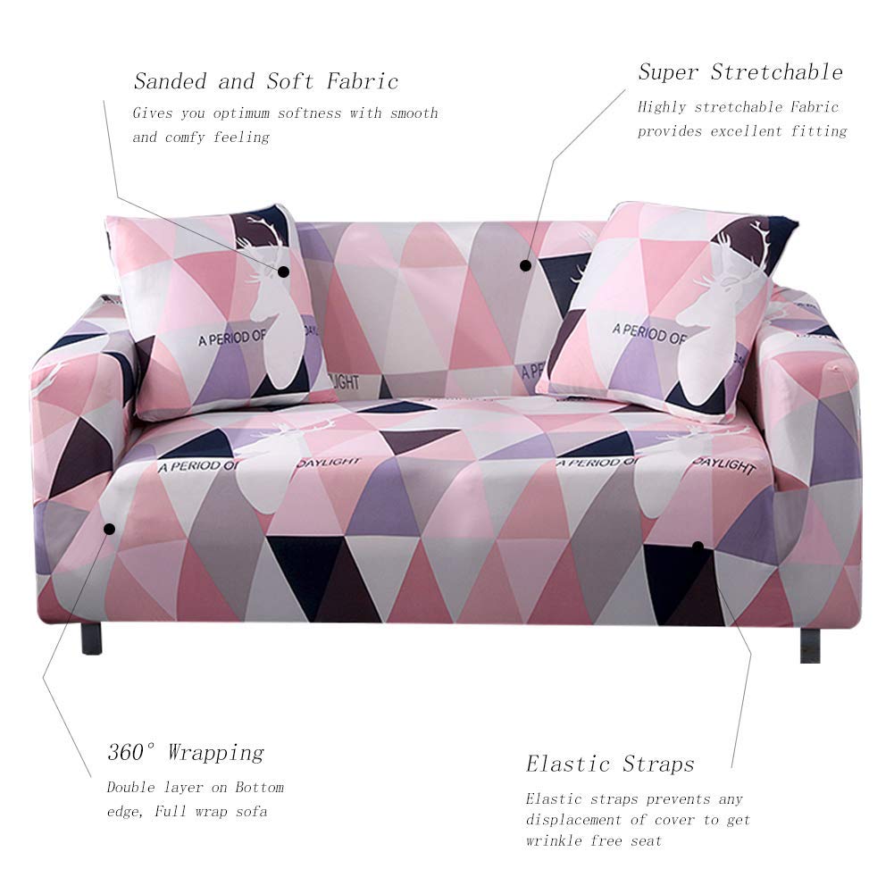 Stretch Sofa Cover 3 Seater - Elastic Polyester Spandex Printed Couch Covers - Universal Fitted Sofa Slipcover Couch Furniture Protector