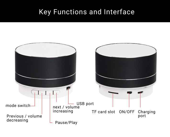 LLT A10 Bluetooth Speaker Mini Portable Loudspeaker TF USB Subwoofer Music Player Black 1Pcs/Box
