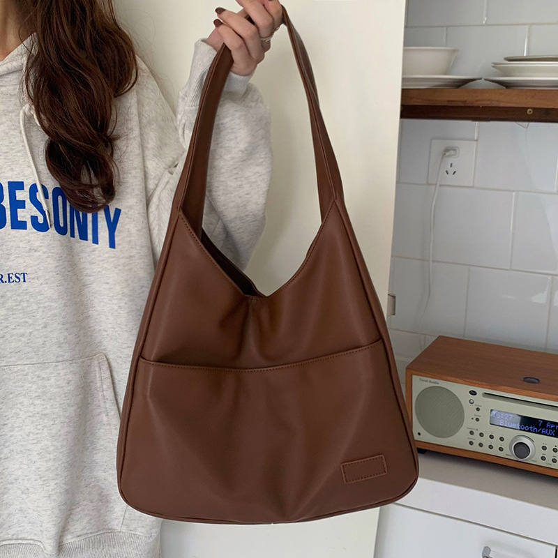 E8587 Women's Autumn Winter Vintage New Large Capacity Shoulder Bag Simple Solid Color Casual Bag