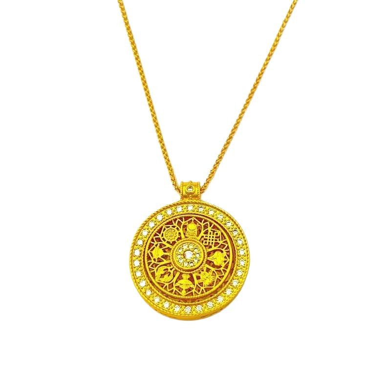 Rotatable Eight Treasures Compass Pendant Necklace
