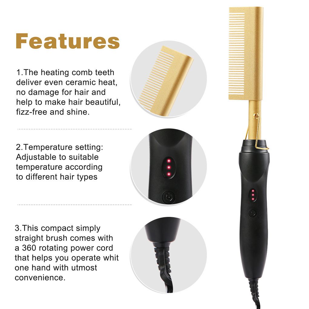 2 In 1 Dual Use Electric Hair Straightener Curling Brush With Copper Teeth Multifunctional Hair Styling Comb Straightening & Curling Function Portable Home Salon Hair Styling Appliance For Women Daily Hairdressing
