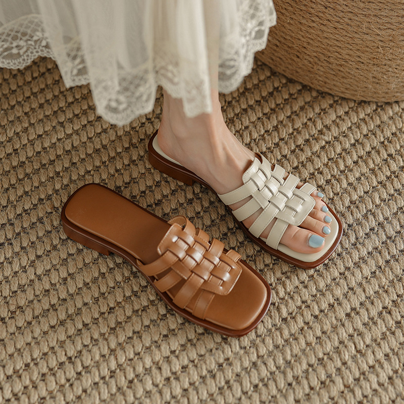 Women Retro Comfort Slip On Slides Shoes Braided Flat Sandals