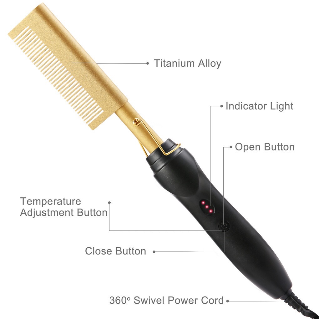 Electric Hot Comb Hair Straightener - Heat Pressing Comb Portable Curling Flat Iron Curlers High Heat Ceramic Press Comb - Professional Electrical Straightening Comb