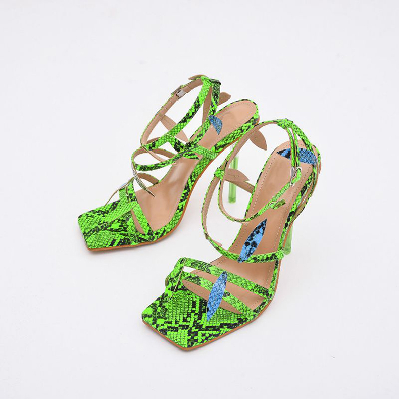 101-3 Green Leaf Crystal Heel High Heels