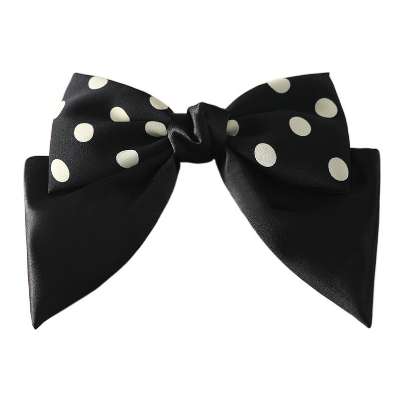 Bow Hair Clip Satin Polka Dots, Hair Clips Ladies with Large Bow, Women Hair Bows Hair Clips French Hair Clips Ballerina Bow, Elegant Satin Hair AccessoriesBlack