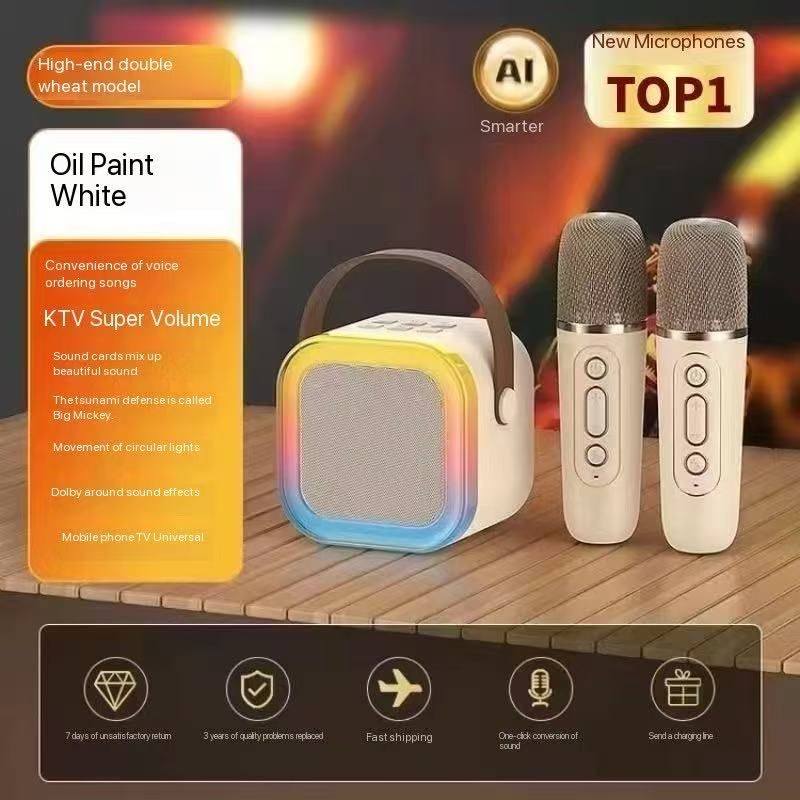 Intelligent KTV Bluetooth Speaker: Double Microphone Color Lights Create KTV Atmosphere, Portable Entertainment New Experience