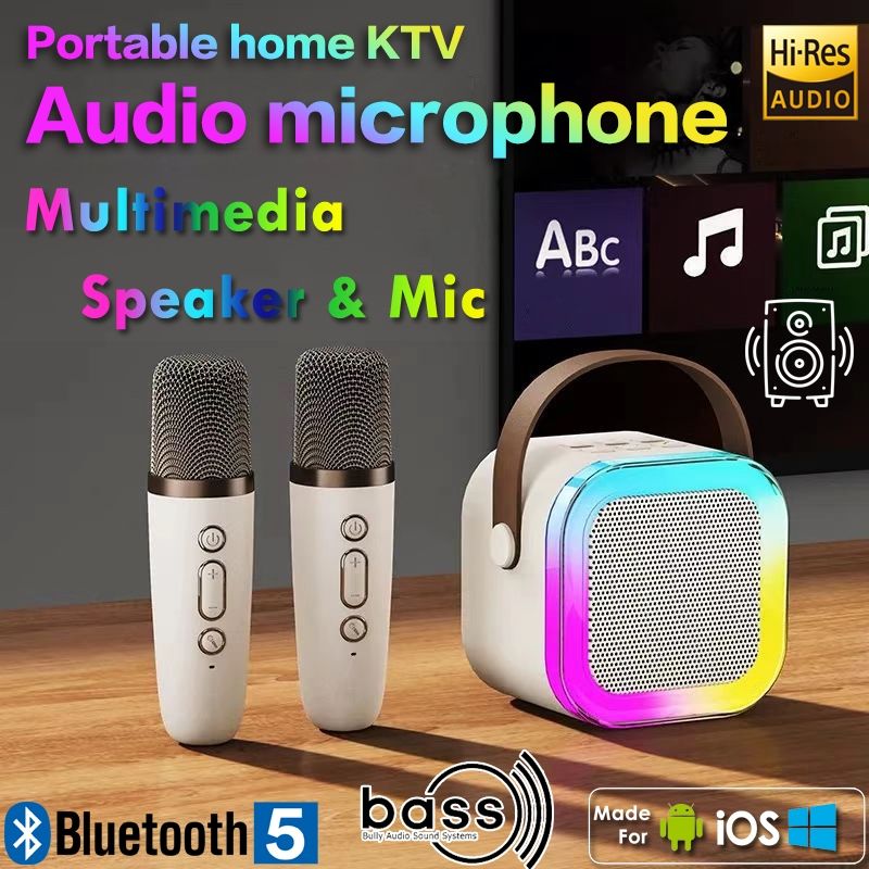 【2024 Hot】K12 Portable Bluetooth Speaker with Microphone Wireless Karaoke Speaker with Mic LED Light for Home KTV Party
