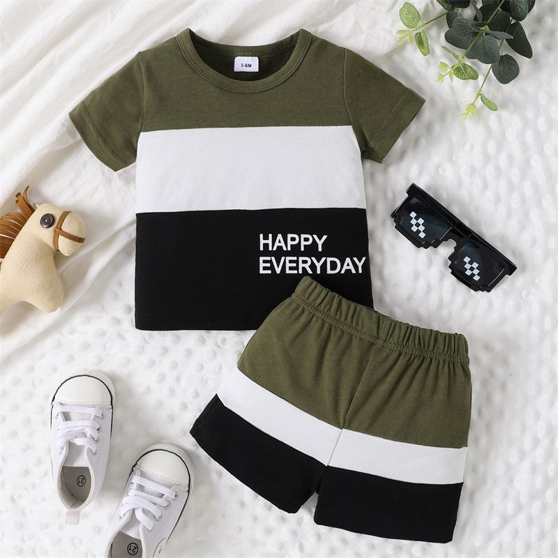 2 Pcs Set Tops + Shorts For Boy Wear Clothing Kid Round Neck Short Sleeve Tshirt Clothes Children Two Piece Striped Outfits KT1710