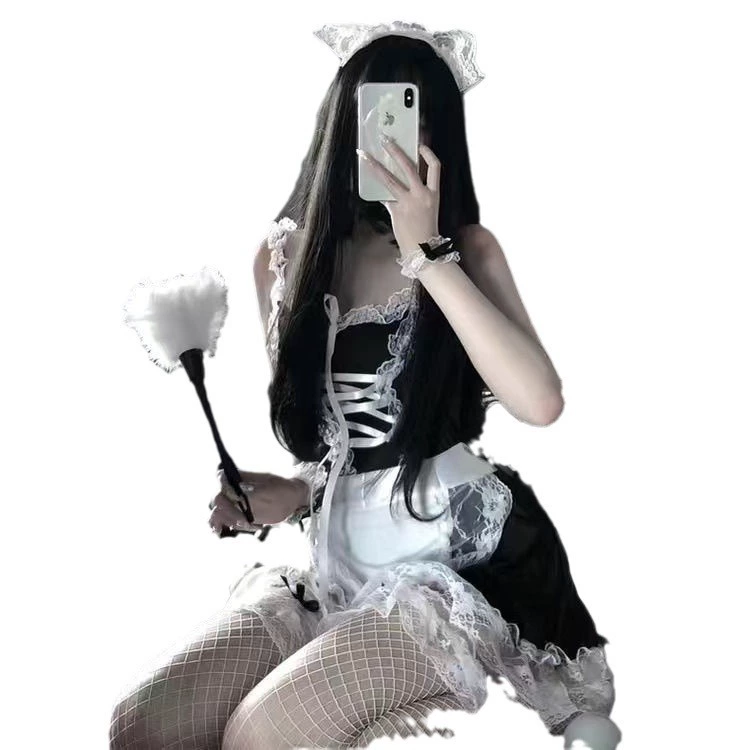 Sexy maid costume cosplay maid uniform seductive suspender nightgown cosplay qqny no take off pajamas