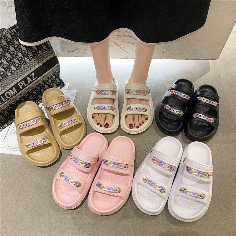Women's Fashion Cute Thick Bottom Beach Slippers Solid Color Anti Slip Slippers