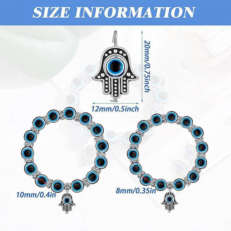 Huadeer Evil Eye Beaded Charm Bracelets Blue Eye Bead Hamsa Stretch Bracelet Hand of Fatima Turkish Lucky Bracelet for Women Men for Protection and Blessing