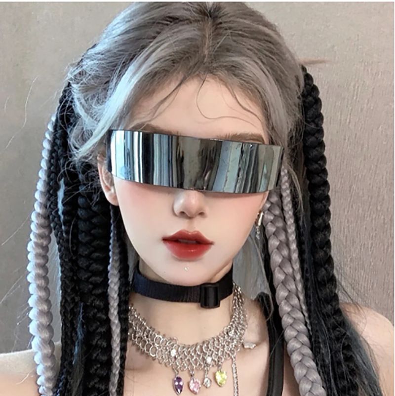 7013 Party Women Designer Bar Dance Technology One Piece Lens Luxury Rimless Fashion Trendy New Punk Futuristic Sunglasses