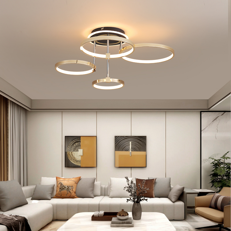 LPS Nordic creative round chandelier bedroom living room dining room lighting golden chrome halo ceiling lamp