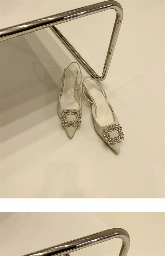 French style low heel pointed head square buckle rhinelene sandal female bag head back empty elastic belt thin heel sandal female