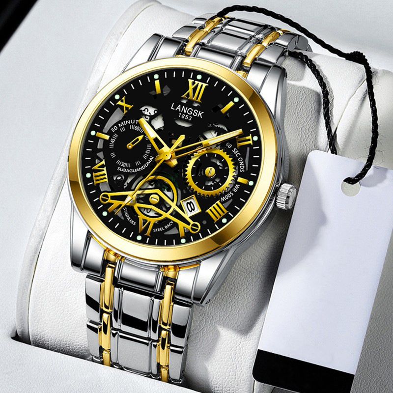 Quartz Mens Watches Stainless Steel Waterproof Watches for Men,Night Light Calendar Chronograph Watch for Men