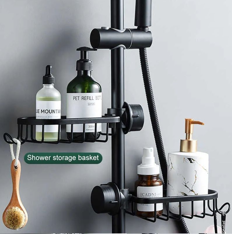 Bathroom Shelf Organizer for Shampoo, Soap, Sponge - 1 pcs-Black