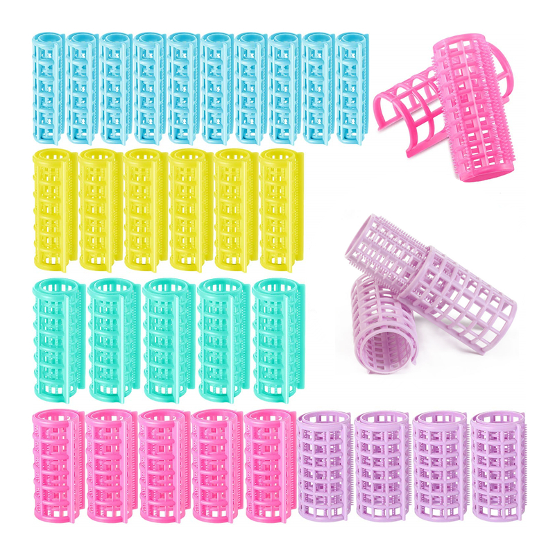 30 Pieces Plastic Hair Rollers Curlers Snap on Rollers Self Grip Rollers Hairdressing Curlers No Heat Hair Curlers for DIY Hairdressing Hair Salon Hair Barber, 5 Sizes