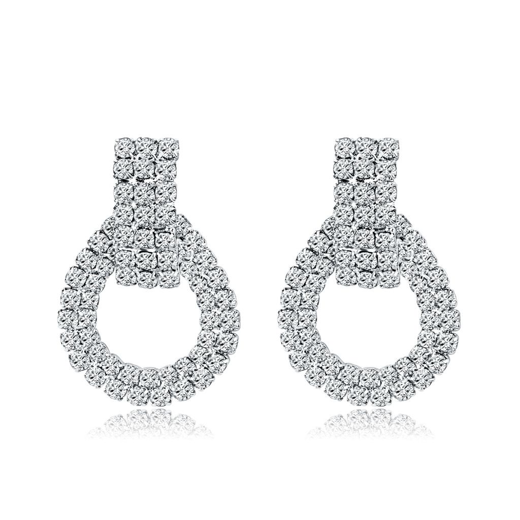 BA342 Women's Silver Plated CZ Diamonds Dangle Hoop Earrings Drop Dangling Studs Earring Valentine's Day Gifts