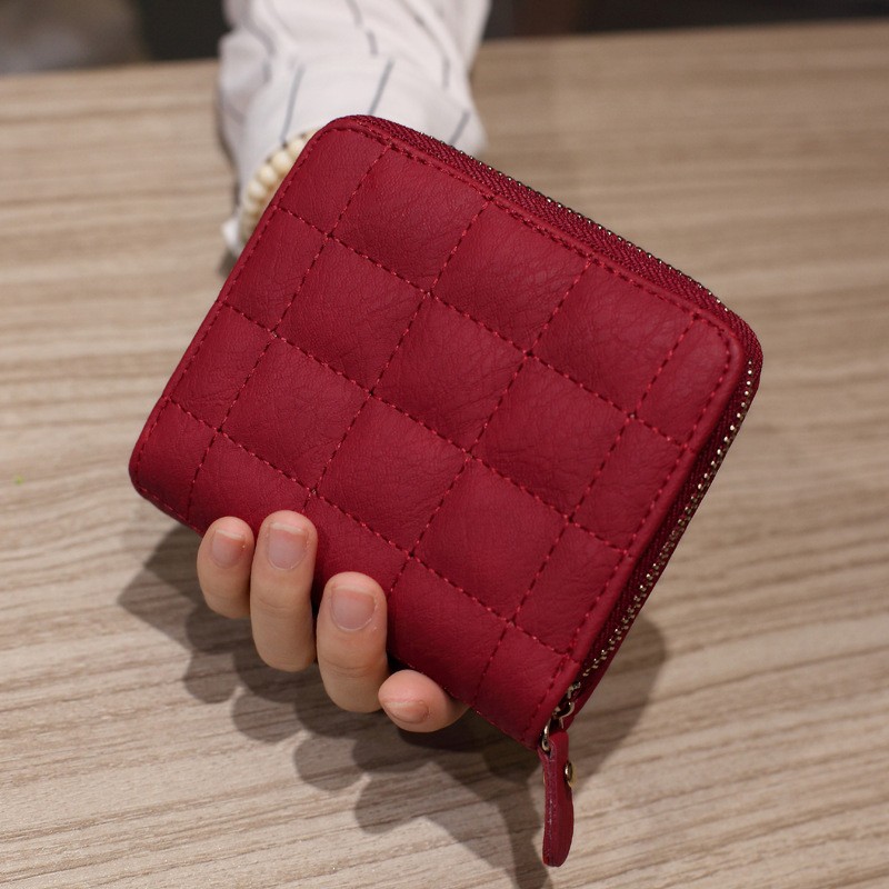 Women Short Wallets PU Leather Female Plaid Purses Card Holder Wallet Fashion Woman Cute Small Zipper Wallet With Coin Purse