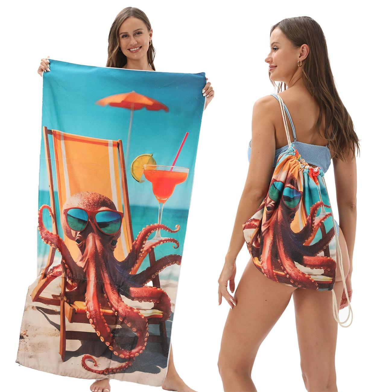2 - in - 1 foldable beach towel, printed bath towel, all - in - one beach towel with a storage bag that can be folded and storedYTB-001-21