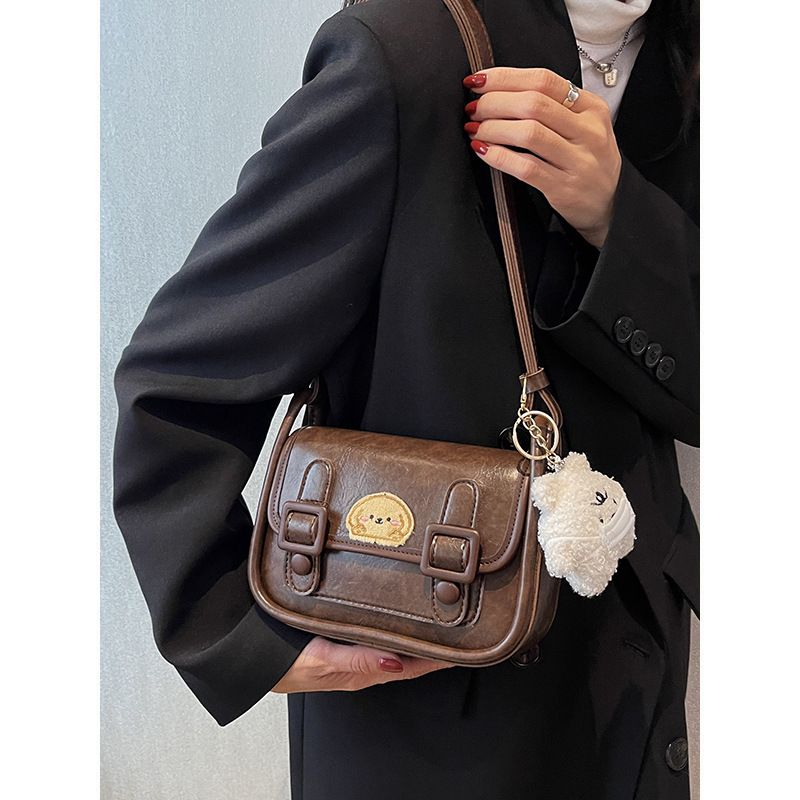 New Texture PU Leather Shoulder Bag Instagram Style Plush Hanging Handbag Cute Western Style Crossbody Bag