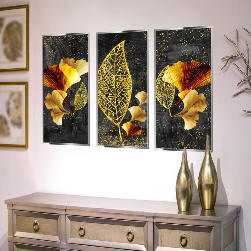 Wall stickers 30*60cm 3pcs leaf and flower combinations, fake oil paintings, decorative paintings, background wall decorations, self-adhesive wall stickers