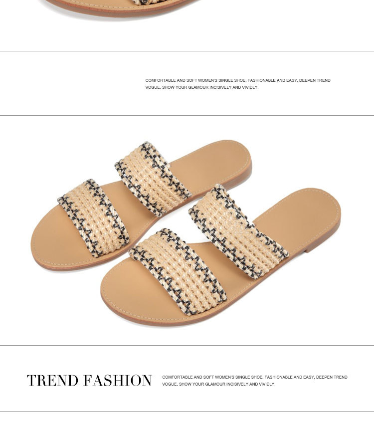 PL0055 Women's Braided Slide Sandals Open Toe Two Strap Slip On Flat Sandals Casual Summer Shoes