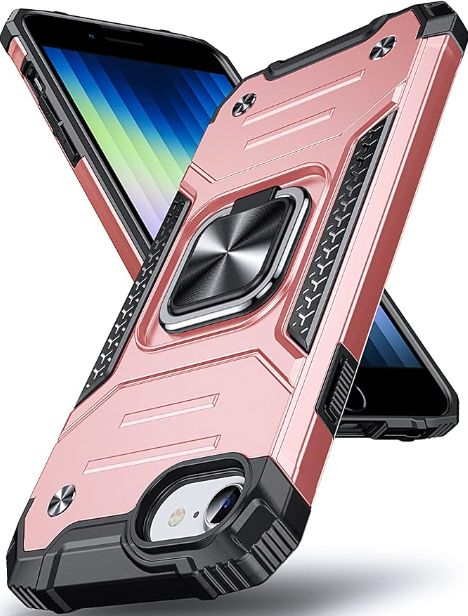 iPhone Case with Screen Protector, Shockproof Drop Test Cover with Car Mount Kickstand Lightweight Protective Cover for iPhone 6 /6s /7 /8 Rose Gold
