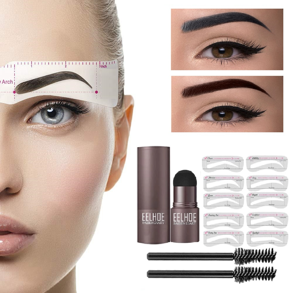 One Step Eyebrow Stamp Shaping Kit Set Makeup Brow Waterproof Contour Stencil Tint Natural Stick Hairline Powder Enhance