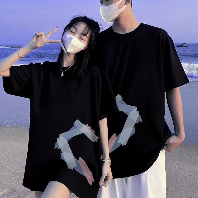 Men's and Women's New Fashion Half Sleeved Loose T-Shirt Solid Color Pattern T-Shirt