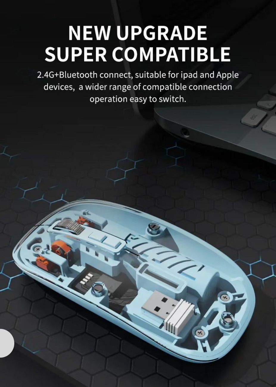 Transparent Wireless Bluetooth Mouse | Multi-Device & Silent 