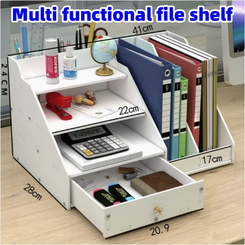 Multi functional file shelf ，Multi layer file rack, storage material rack, desktop creative office classification supplies, storage rack, A4 paper horizontal layered rack Document shelf