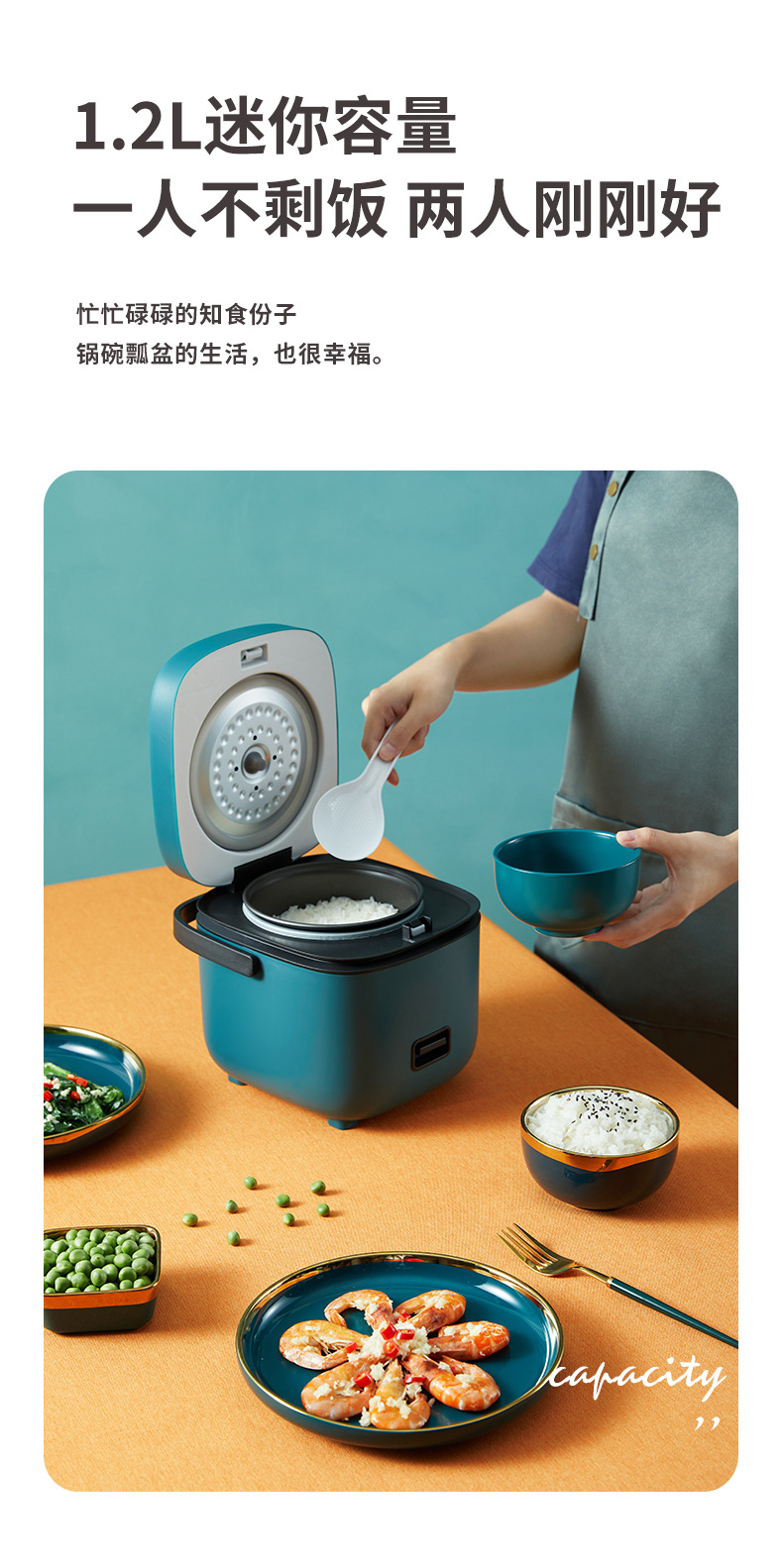 Electric Mini Rice cooker with Nonstick inner pot, 1.2L Portable Travel Small Rice Maker for 1-3 person.Multi-cooker Multi Function 