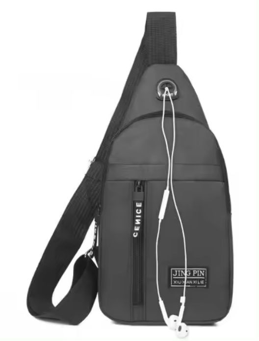 Sling Bag, Crossbody Water Resistant, With Earphone Hole (Black)