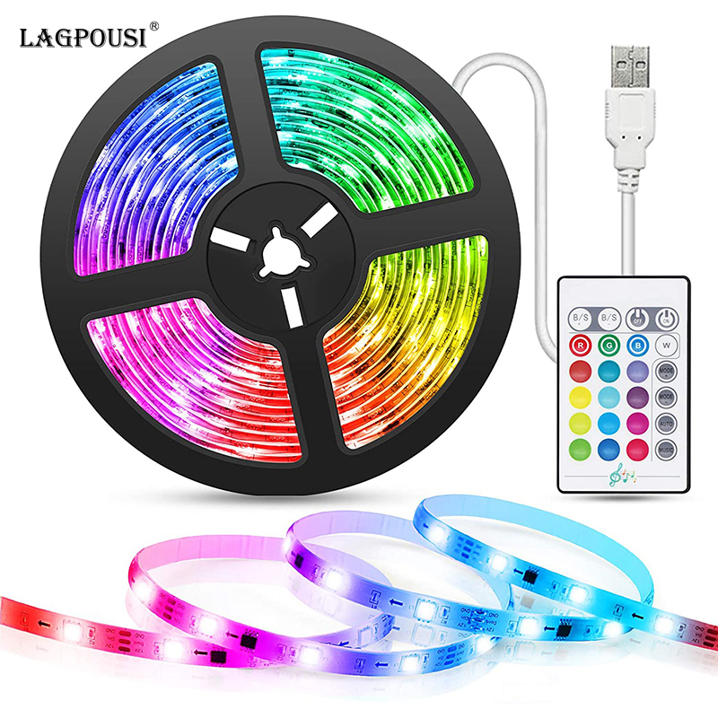 LAGPOUSI  LED Strip Light Music Sync 16.4ft, TASMOR USB Powered LED Light Strip with Remote Waterproof 30PCS RGB SMD5050 Color Changing LED Strip TV Backlights for Home Decoration, TV, PC, Mirror