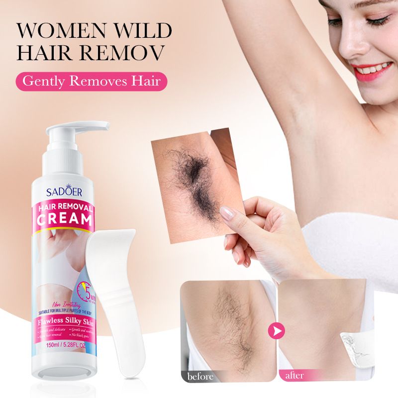 SADOER Gentle Hair Removal Cream 150ml Painless Fast 5 Minutes Depilatory Cream for Full Body Leg Underarm Bikini Line Smooth Silky Skin for Women and Men