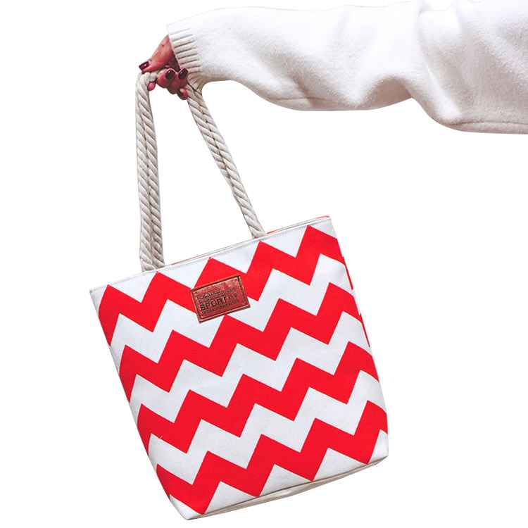 Tospino Women Wave Stripe Canvas Large Capacity Shoulder Bag Totes Shopping Handbag