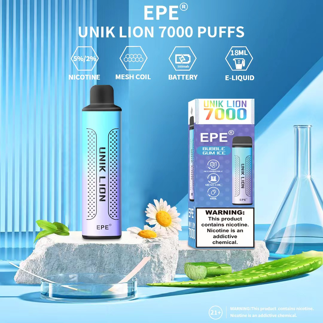 E-cigarette supplier Price Original EPE Unik Lion 7000puffs Disposable Vape Pen EPE Unik Ultra Electronic Cigarette Type C  in Stock! ! ! EPE Unik Vape 1200 5000 5500 6000 Rechargeable Pen Hookah 5500 Puffs Pod Device Disposable Vapes 5500puffs EPE Unik Ultra Disposable Vape 550mAh EPE Unik Ultra Rechargeable with Type C 
2%&5% EPE Unik Ultra Disposable Vape  EPE Unik Ultra Disposable Vape 5500 Puffs is an ultra-compact easy-to-carry disposable device with pre-filled salt  nicotine e-liquid. Sufficient liq volume is at the leading level of disposable pre-installed pods equipment,  no need to worry about running out immediately,  long use period.Sufficient power to provide a long time. uses a built-in 550mAh battery. It will simplify operation and  extend battery life.Sufficient battery power to provide a long time vape.