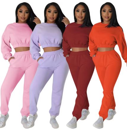 Fall Winter 2024 Women Jogging Sweat Suit Set Custom Logo Plain Fleece Cropped Women's Tracksuit Suit Sweatsuit Womens