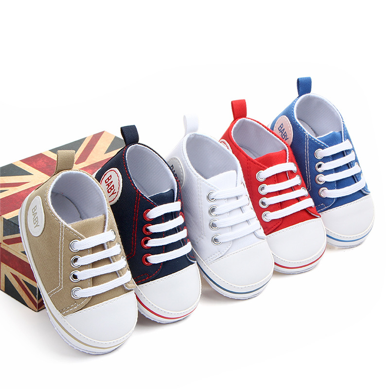 D0902 Baby First Walkers Cute Newborn Kid Canvas Sneakers Baby Boy Girl Soft Sole Crib Shoes Pre Walkers