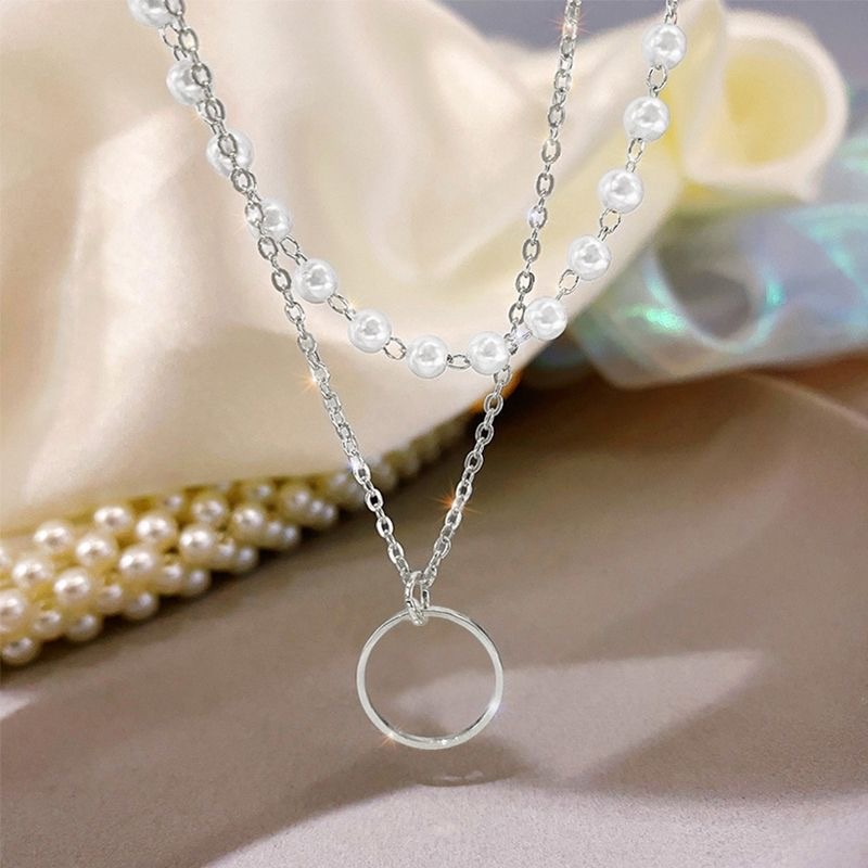 X120 Women's Double Stacked Pearl Necklace Collarbone Chain Jewelry Gift