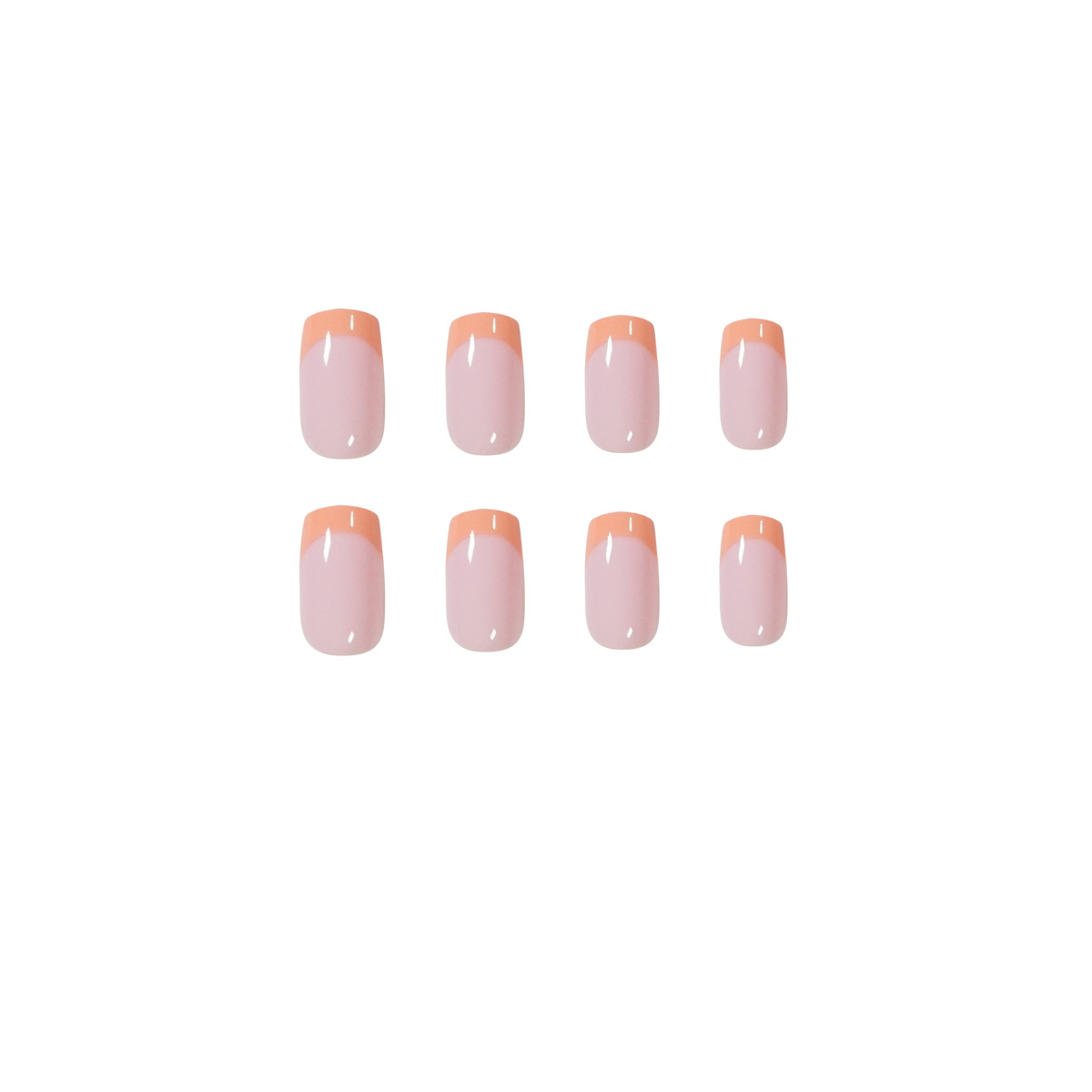 JP1223 24 Pcs Glossy Press on Nails, Medium Length French Square Fake Nails, Acrylics Full Cover False Nails for Women and Girls