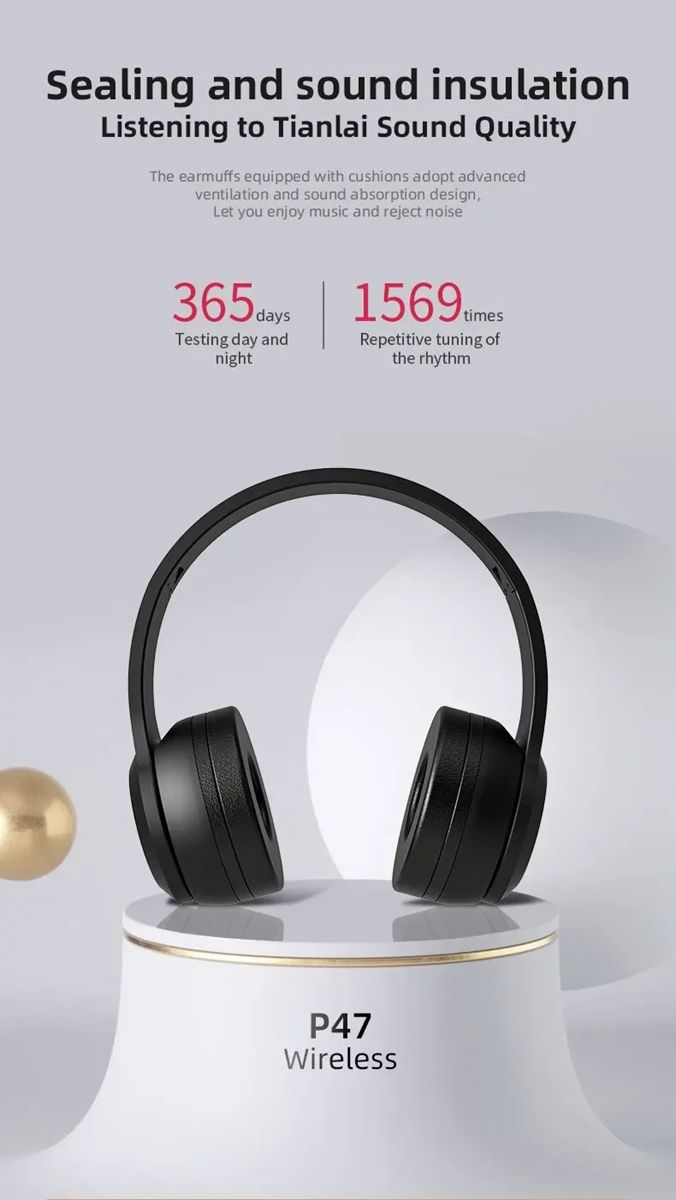 P47 hot selling head mounted wireless Bluetooth earphones with foldable stereo high quality and multifunctional card insertion FM