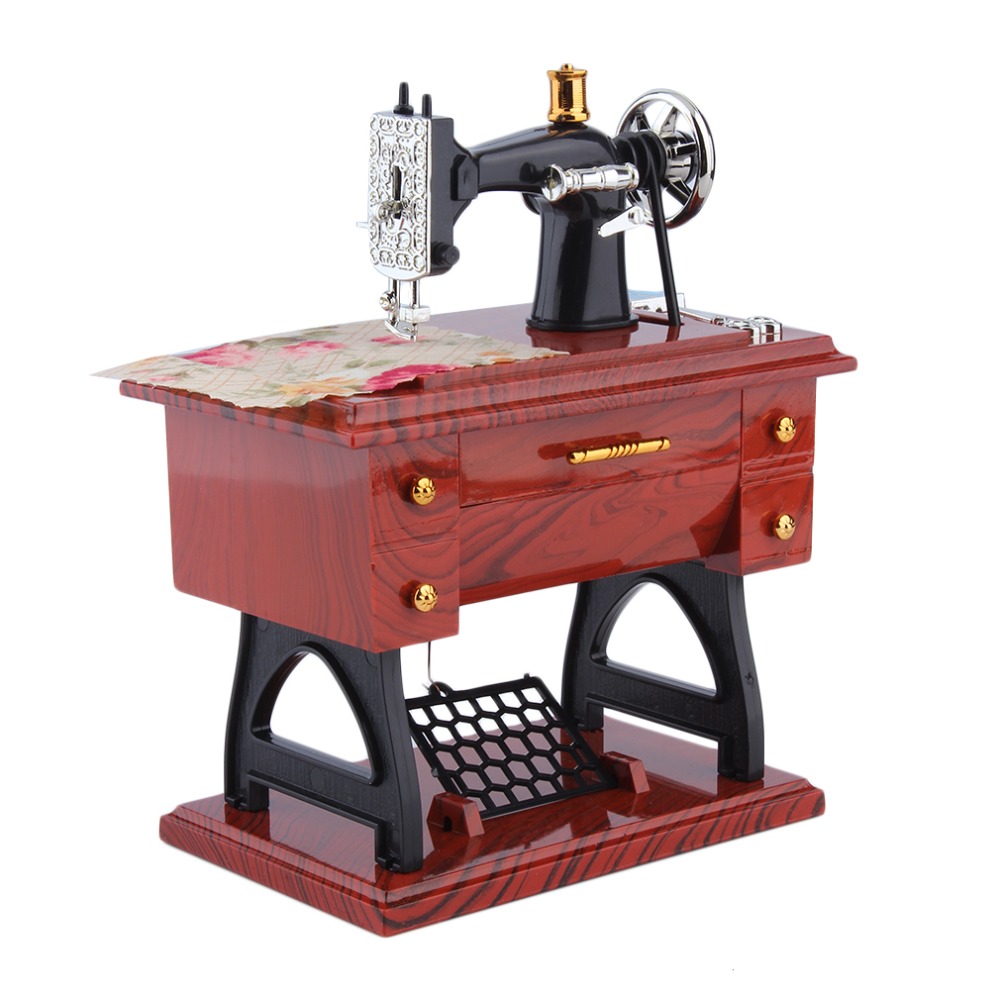 1Pc Mini Vintage Lockwork Sewing Machine Music Box Kid Toy Treadle Sartorius Toys Retro Birthday Gift Home Decor