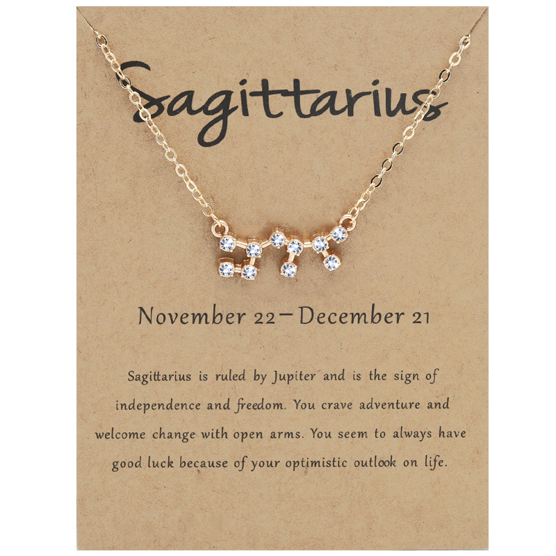 Netflix 12 zodiac signs with diamonds necklace ins brown card rhinestone collarbone chain