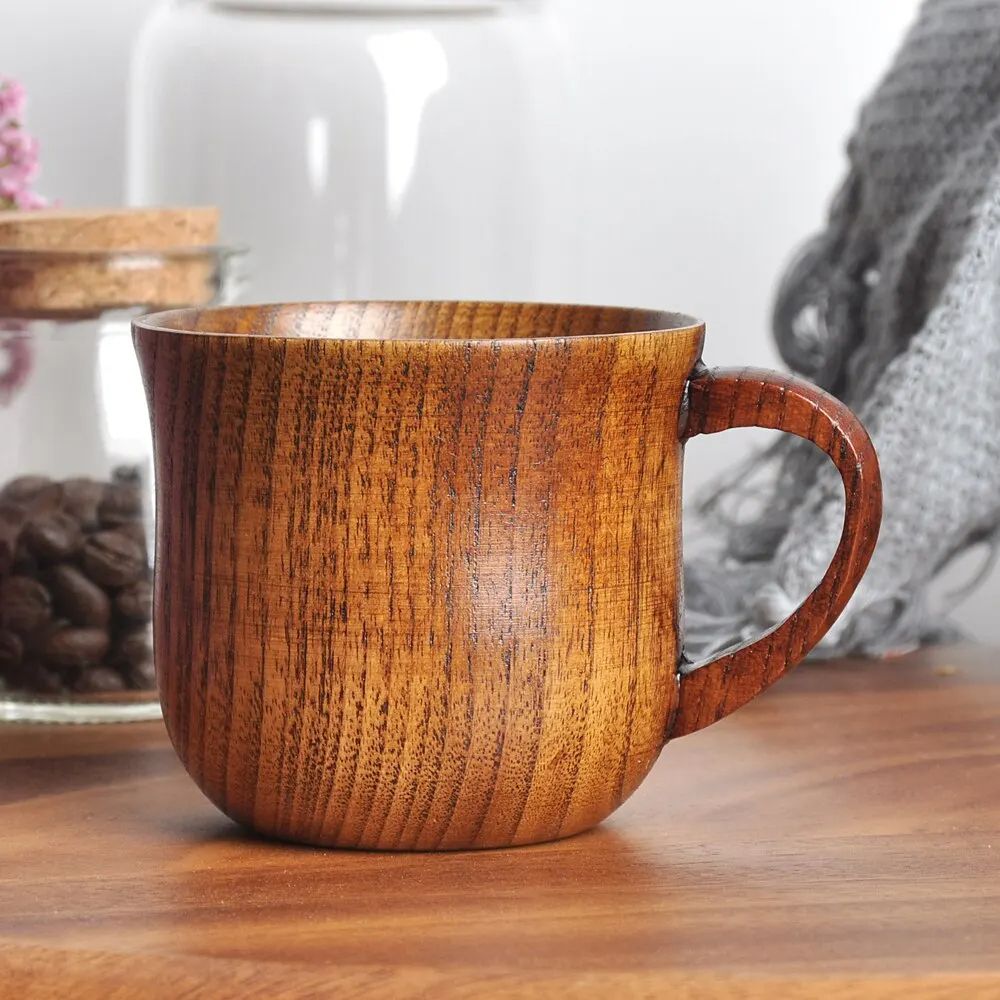 301-400ml Wooden Cup Solid Wood Cup with Handle Sour Jujube Solid Wood Water Tea Cup Trumpet Cup For Kitchen Living Room